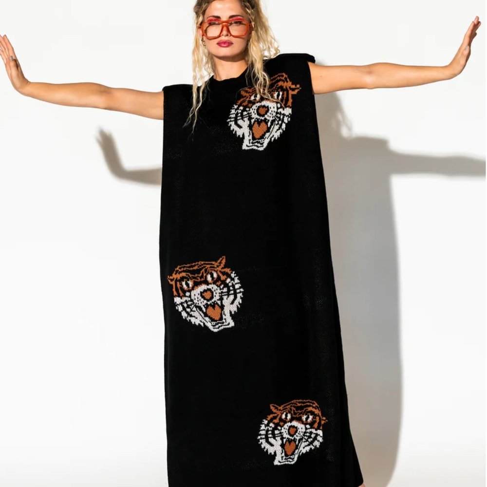 LALA Original: Big Reputation Oversized Knit Maxi Dress in Tigress S/M